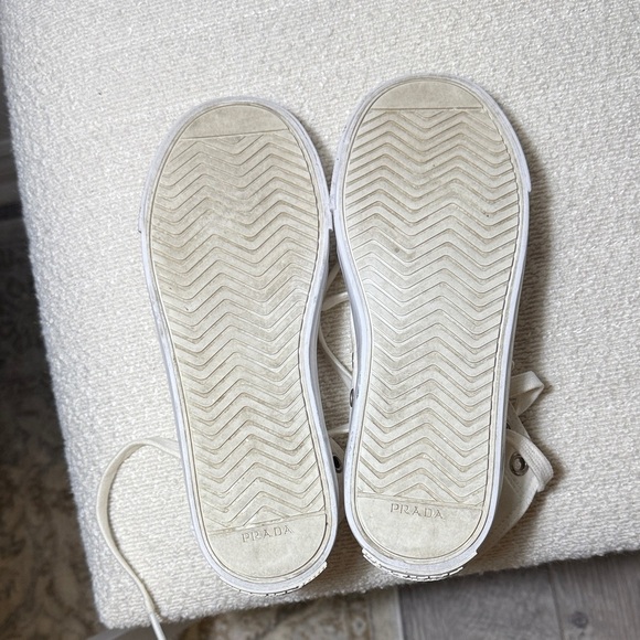 Prada Canvas High-Tops in White and Tan - Picture 3 of 4